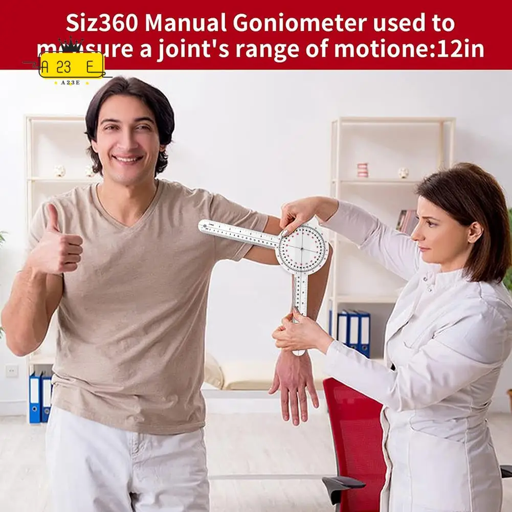 A23E-12 Inch Goniometer Transparent Orthopedic Angle Ruler Goniometer Plastic Goniometer For Body Measuring