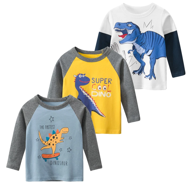 3PCS/Lot Kids T-shirt For Boys Long Sleeves Baby Boys Clothes 100% Cotton Cartoon Kids Sleep Wear Infant Children Clothing 2-7Y