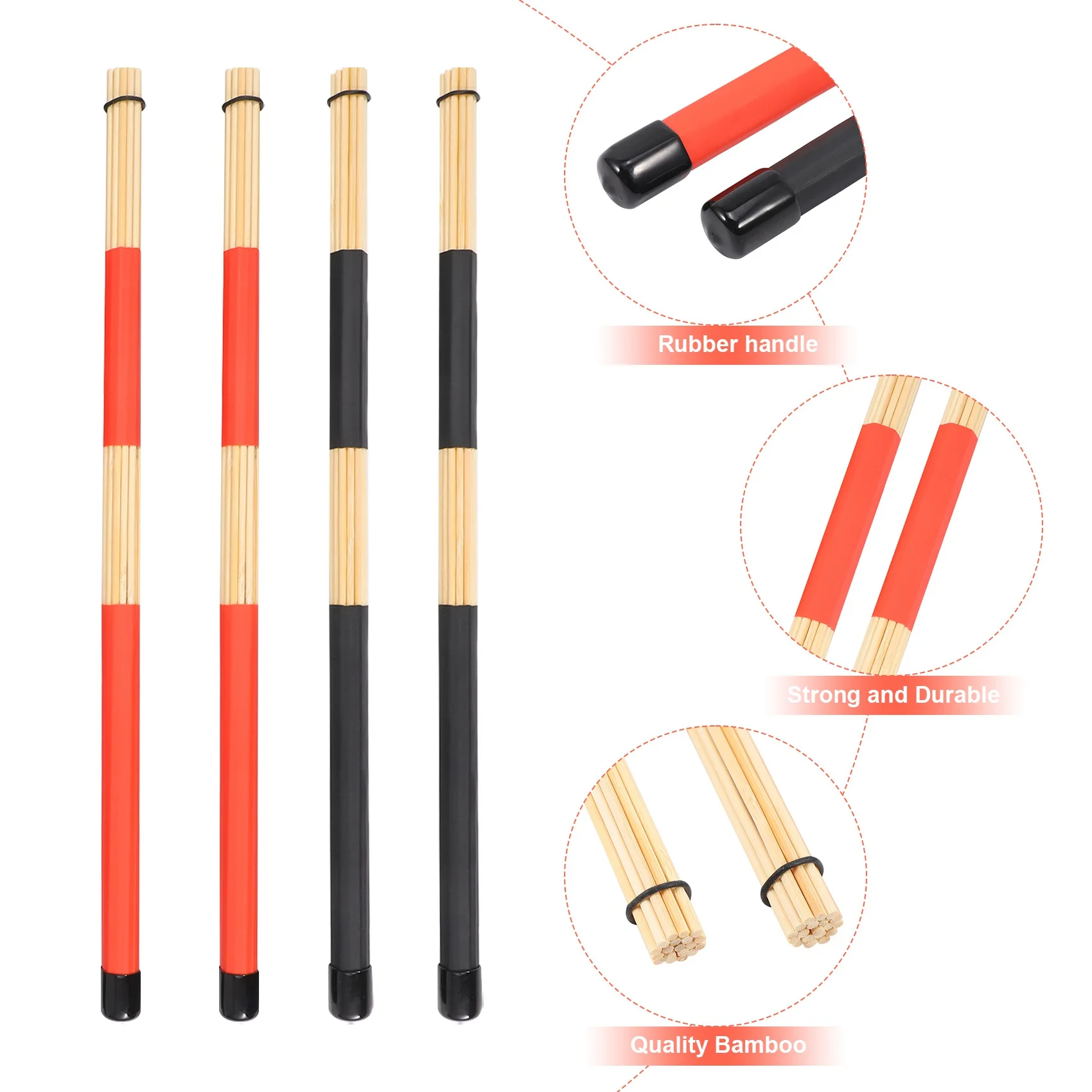 B72A 2 pares de baquetas de tambor, cepillos, baquetas de Rute Jazz, baquetas prácticas para bateristas handicados para crear un nuevo sonido de tambores