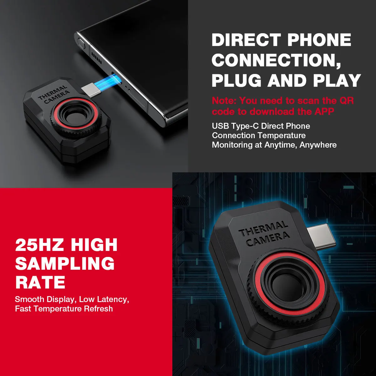 HT820 Portatile ad alta precisione Risposta rapida Rapporto di risoluzione Plug and Play 256 * 192 Telecamera termica per immagini per smartphone