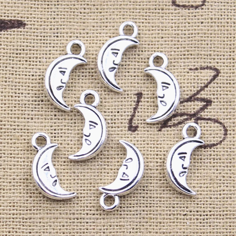 30pcs Charms Lovley Moon Face 14x7mm Antique Silver Color Pendants DIY Crafts Making Findings Handmade Tibetan Jewelry