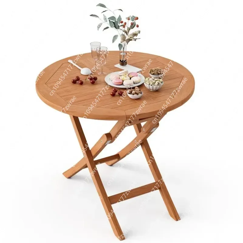 31.5 Inch Round Coffee Table Durable Indonesia Teak Wood Folding Patio Outdoor Table 80cm