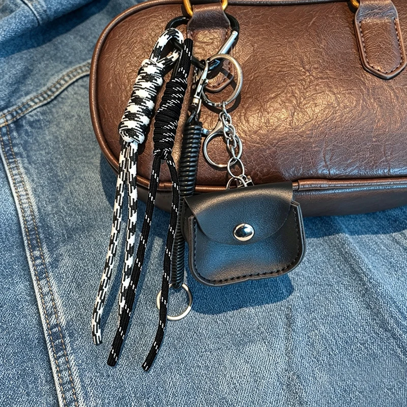 Mini Bag Braided PU Keychain With Woven Rope For Keys And Small Items Multifunctional Design