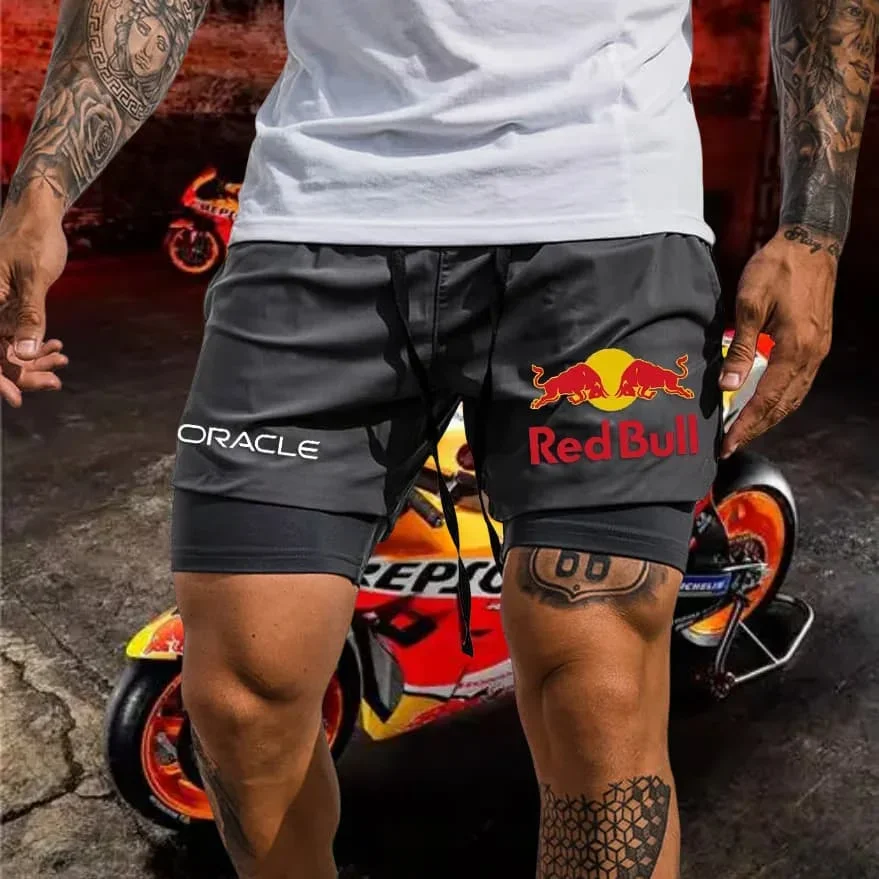 

2025 New Men's Quick-drying Fake Two-piece Shorts Fashion Trend Locomotive F1 Riding Shorts Comfortable Casual Shorts Moto