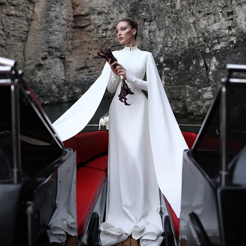 

Eightree Saudi Arabia Long Mermaid Wedding Dresses High Neck Long Sleeve Satin Bridal Dress Formal Wedding Prom Gowns Customized