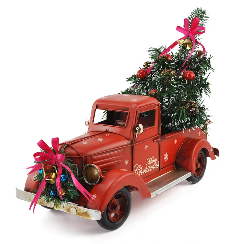 1PC Nordic Vintage Handmade Christmas Truck Model Birthday Gift Collection Soft Decoration Crafts Car Decoration