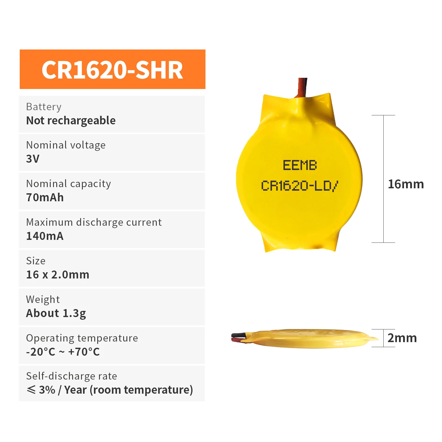 50pcs CR1620 3V Lithium Button Battery With Wire Leads CMOS Backup Battery For Motherboard PLC Instrument Car Remote IoT Sensors