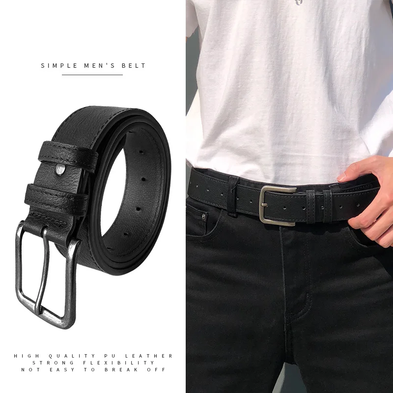 1pc Men's Belt High-quality Pu Leather Belt Jeans Classic Adjustable Metal Pom Buckle Belt For Men Gifts Bussines Leisure New