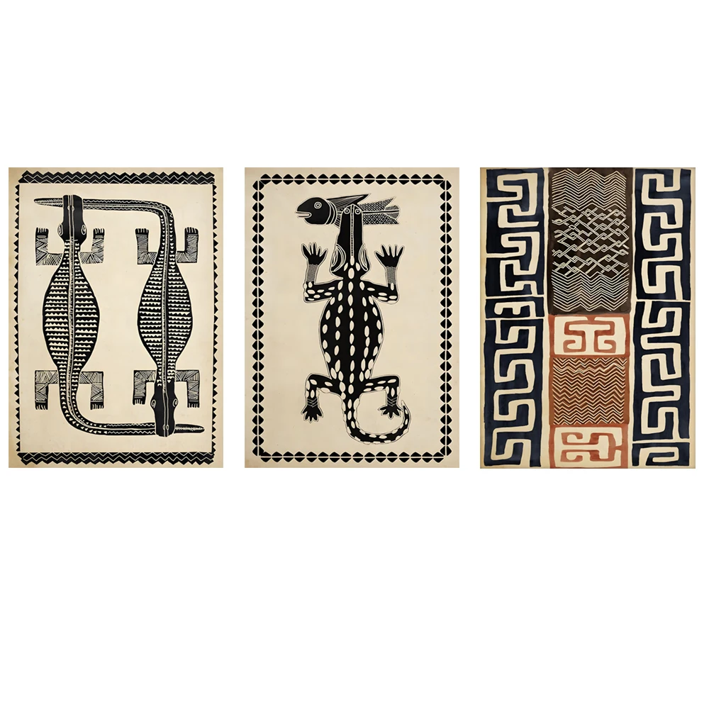 Ink print alligator tribal, crocodile ethnic african american art boho tribal style wall art, african art animal poster