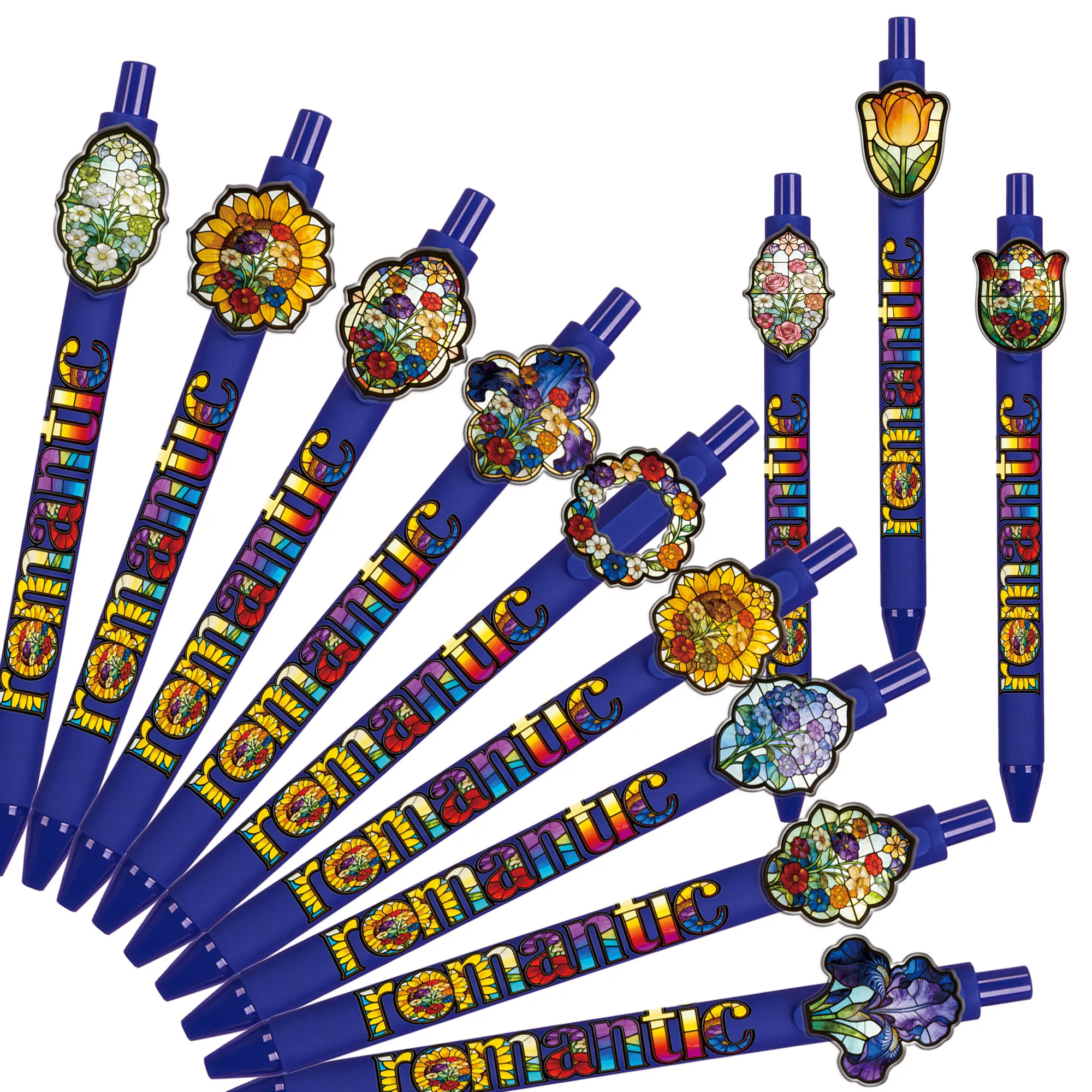 

12pcs Colorful Glass Flower-Themed Round Pens, Personalized Colorful Glass Series Gift Pens for Students, Writing and Signing