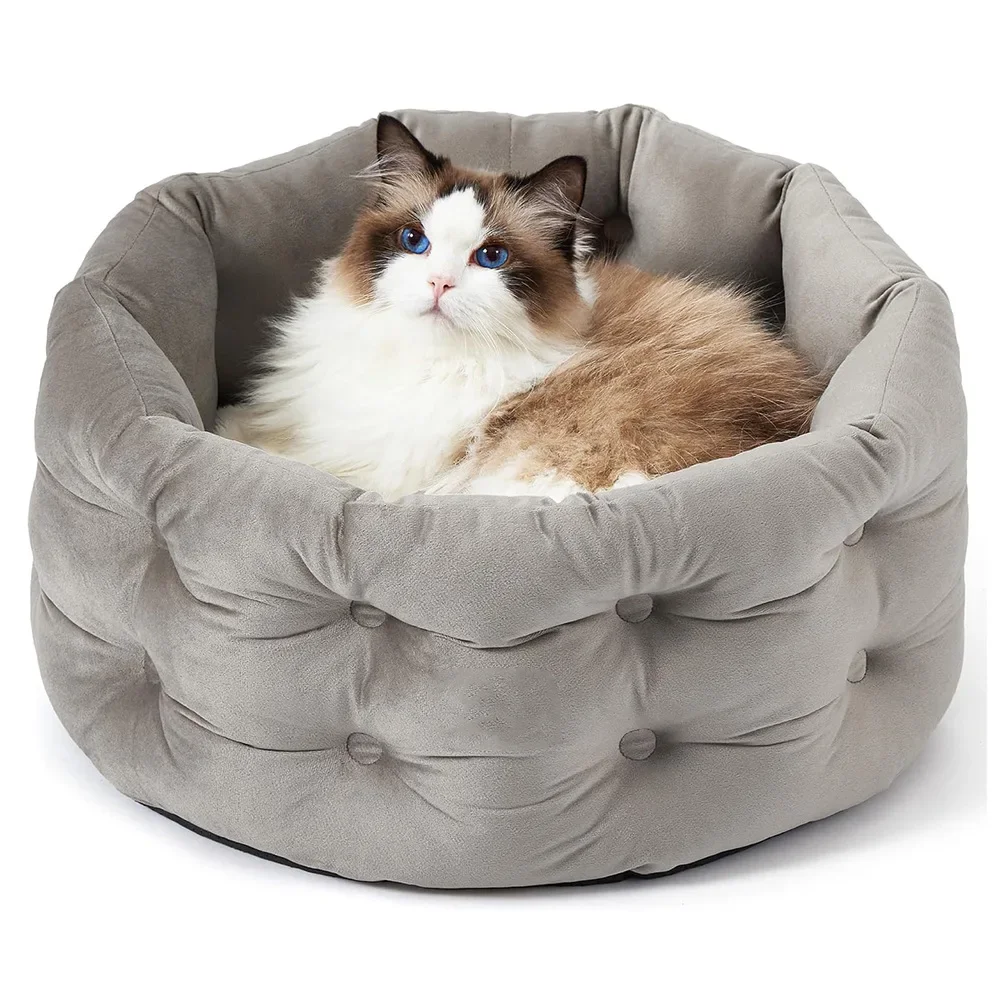 Small pet PP cotton dotted non-slip bottom kennel, cylindrical bucket-shaped washable cat bed with cushion