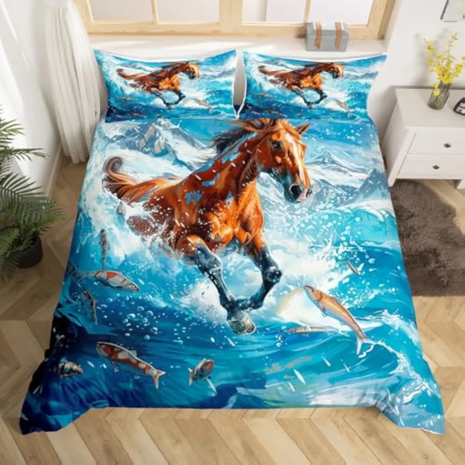

Комплект постельного белья для девочек с изображением лошадей - реалистичный принт животных, пододеяльник и наволочки для декора спальни подростка