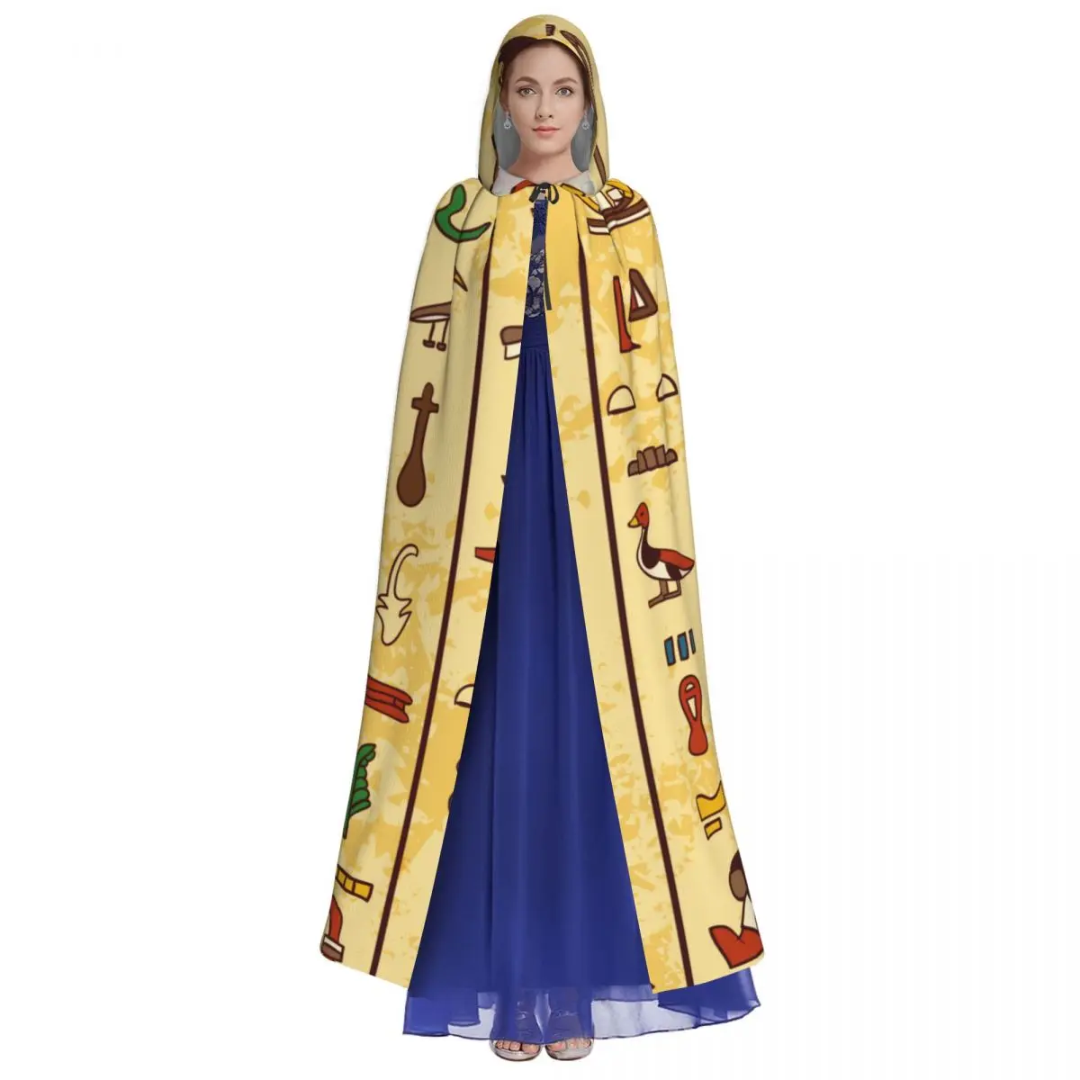 Long Cape Cloak Multicolored Ancient Egyptian Hieroglyphics Hooded Cloak Coat Autumn Hoodies