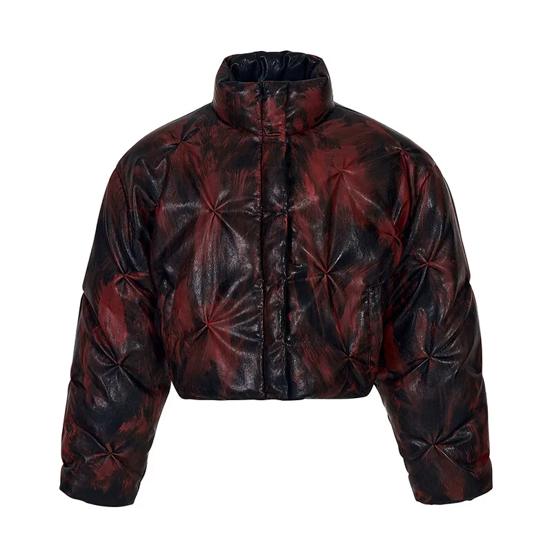 MWJLPWQ سترة قصيرة ذات ياقة ثابتة بتصميم مطوي للرجال رذاذ جديد للأوساخ مسح اللون بولي Leather معطف جلد دافئ من القطن 2025 شتاء 12767 #6