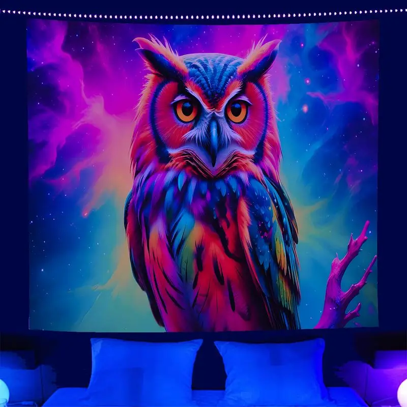VIKAMA Colorful Owl Nebula Tapestry, Whimsical Wall Art Background Cloth for Dreamy Living Room Aesthetic Home Decor