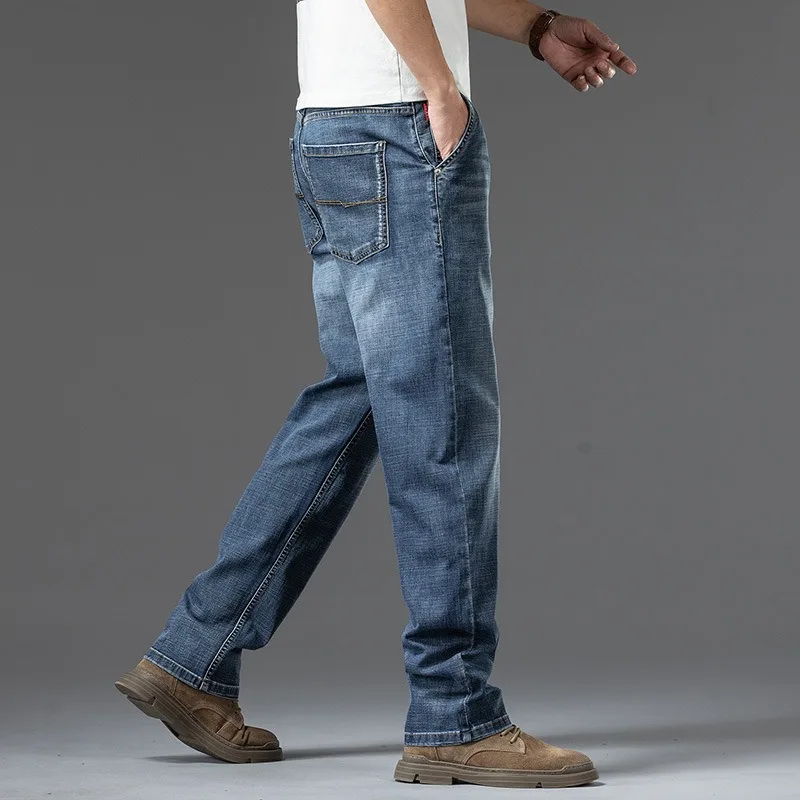 Summer Jeans Tall Man Thin Straight Plus Size 140KG Blue Denim Black Extra Long Pants Thin Male Stretched Lengthened Trousers