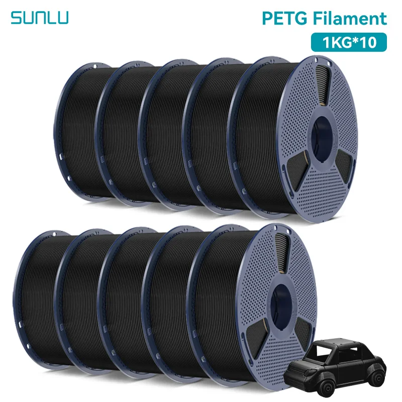 SUNLU PETG/PLA/PLA PLUS 3D-Filament 1,75mm 10KG Schwarz Weiß Grau Verwicklungsfreies Filament Mit Wiederverwendbarer Spule für die Meisten FDM-Drucker