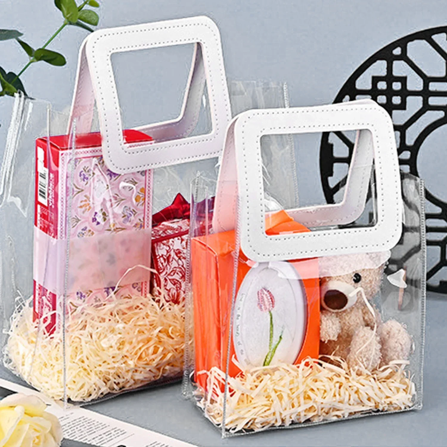 Wedding Gift Bags Clear Handbag Bag Transparent Tote Bag Cosmetics Bag Flowers Bouquets Birthday For Travel