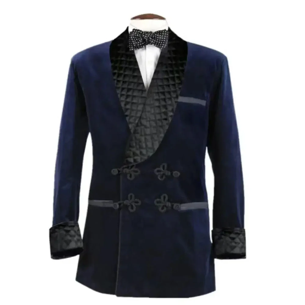Velveteen Men\'s Suit Jacket Fashionable Chinese Knot Button Large Lapel Male Blazer Single Piece