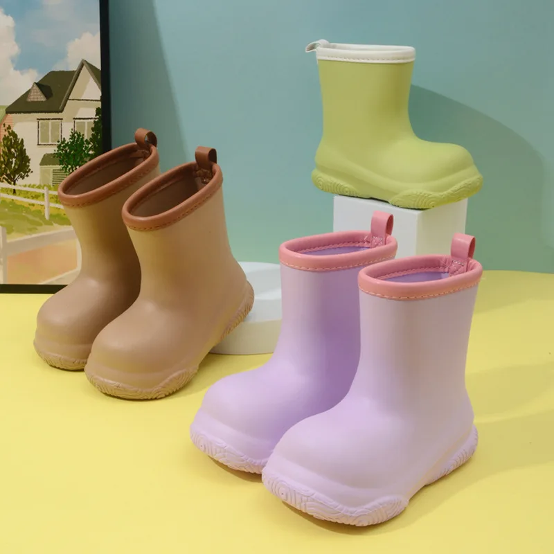Girls Water Shoes Boys Non-Slip Rain Boots Kids School Rubber Shoes Students Non-Slip Boots Children Fleece-Lined Rain Boots