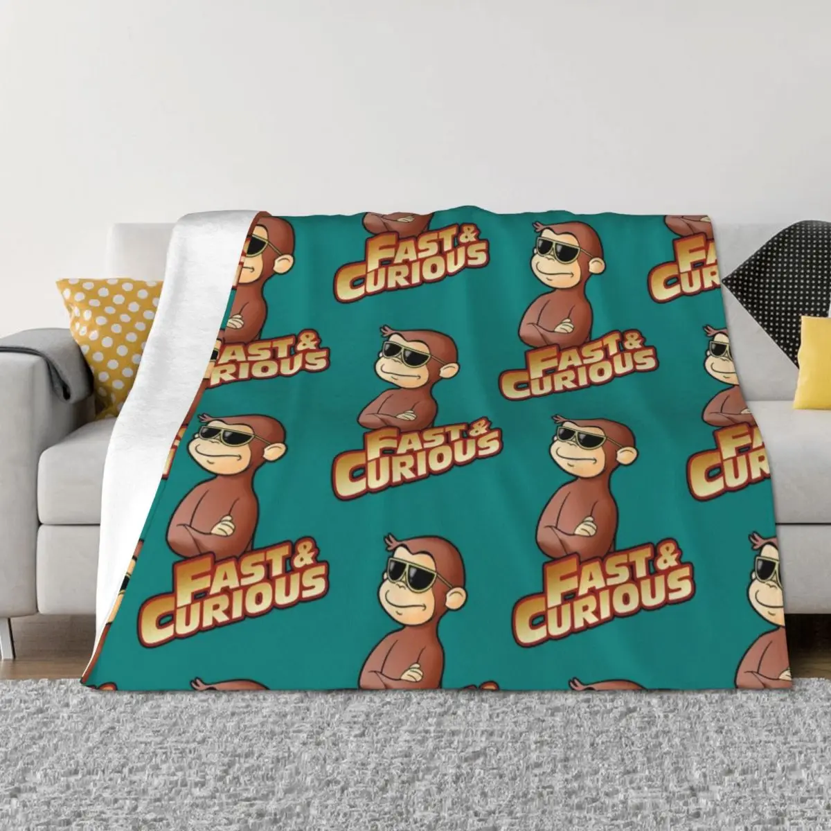 

Curious George FAST AND CURIOUS. Throw Blanket Luxury Designer Warm Luxury Throw for babies Blankets