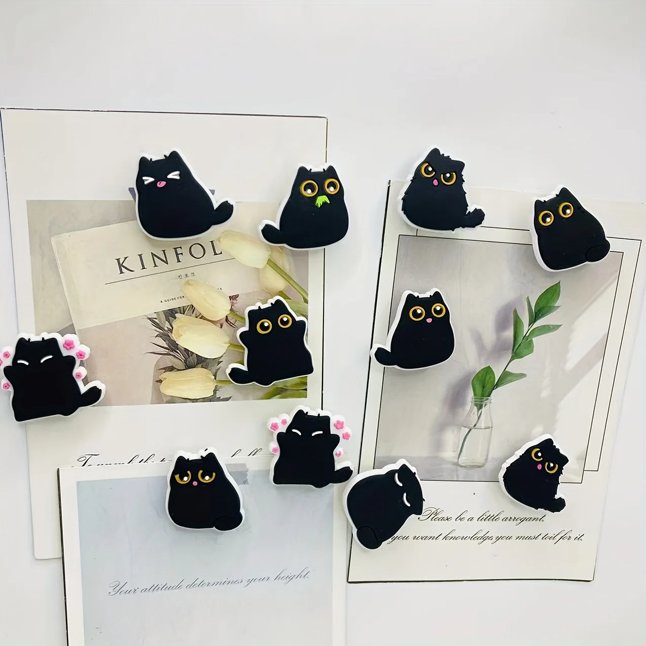 Random6pc Kawaii Chubby Black Cat Fridge Magnets, Decorative Plastic Resin, Multi-Use for Kitchen and Office, Ideal Holiday Gift