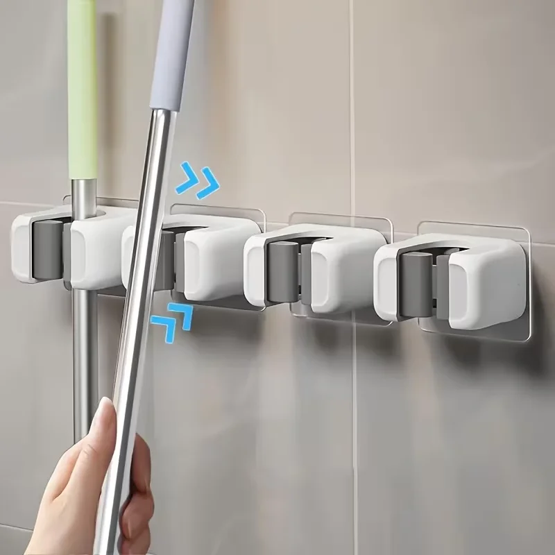 Wall-Mounted Mop And Broom Rack No-Drill Space-Saving Vertical Storage with Mop Storage Clip And Broom Hook Modern Practical Org - view 6