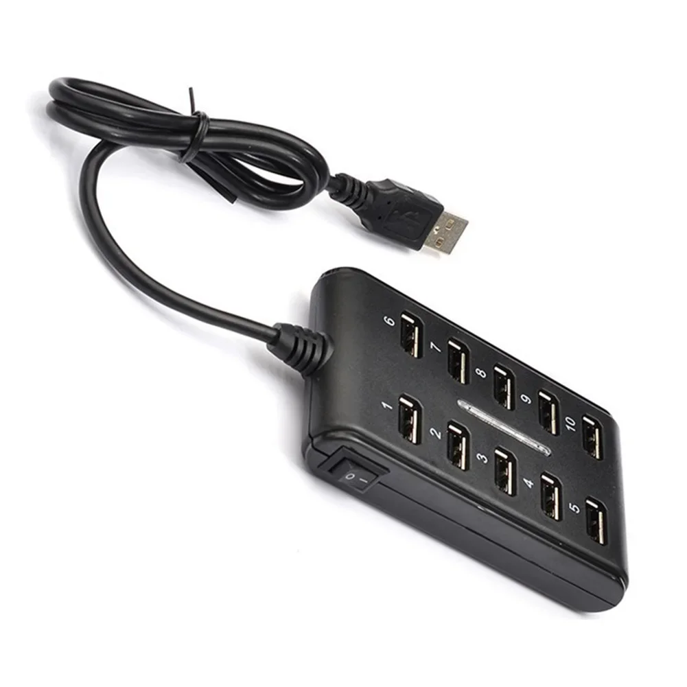 Концентратор USB 2.0, 10 портов, многофункциональный компьютерный USB-концентратор, портативный USB-разветвитель для ПК, ноутбука