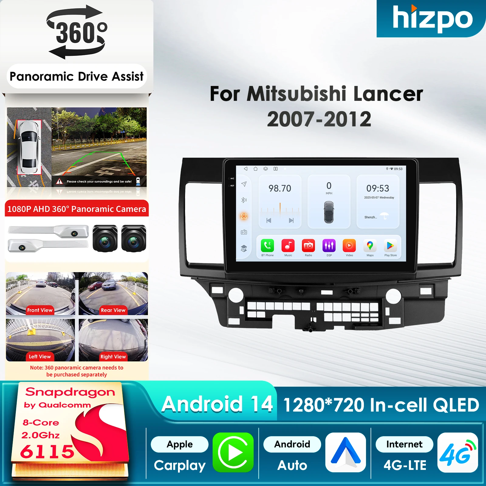 

7862 8Core 360°Camera Wireless CarPlay Android Auto Car Radio for Mitsubishi Lancer 2007-2012 GPS Multimedia Stereo Head Unit AI
