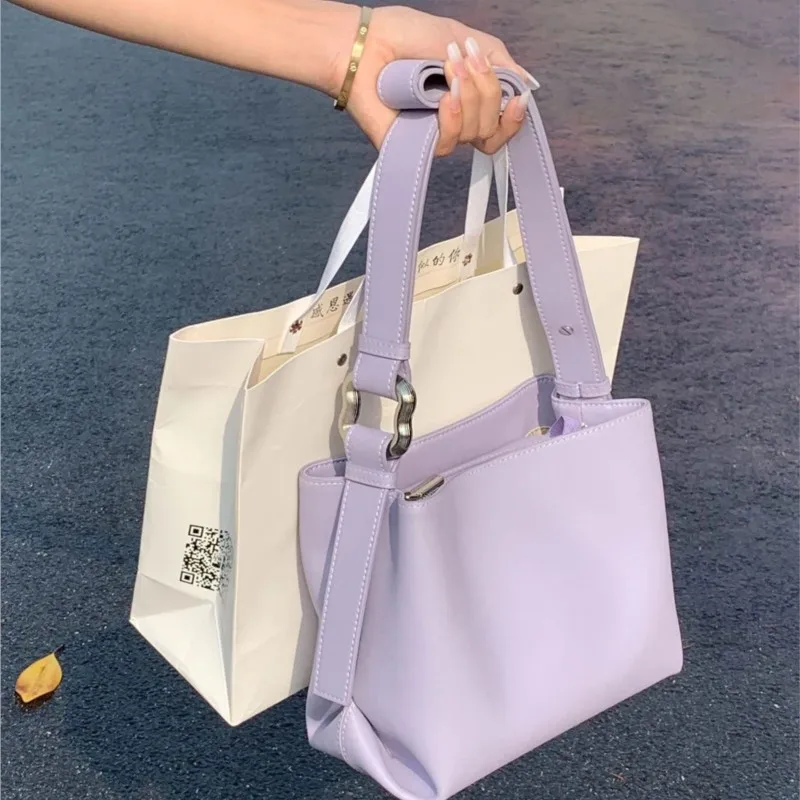 

Korean Sweet Cute Purple Tote Bag Women Large Capacity Square Leather Shoulder Bag Ladies Fashion Casual Crossbody Bag Chic 2025
