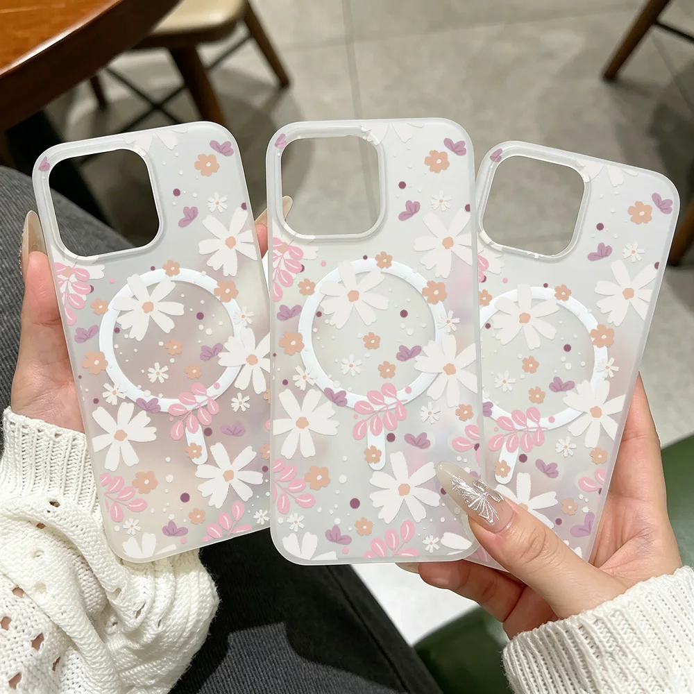Handyhülle für Apple iPhone 17 Pro 17 16 15 14 13 12 ProMax Hüllen Funda Frischer Garten Blumenmuster Magnetisch Bemalt Hautfreundlicher Griff