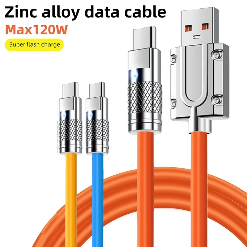 120W 6A Super Fast Charge Type c Liquid Silicone Charger Cable For iPhone Samsung Huawei Xiaomi Quick Charging Type-C Data Wire