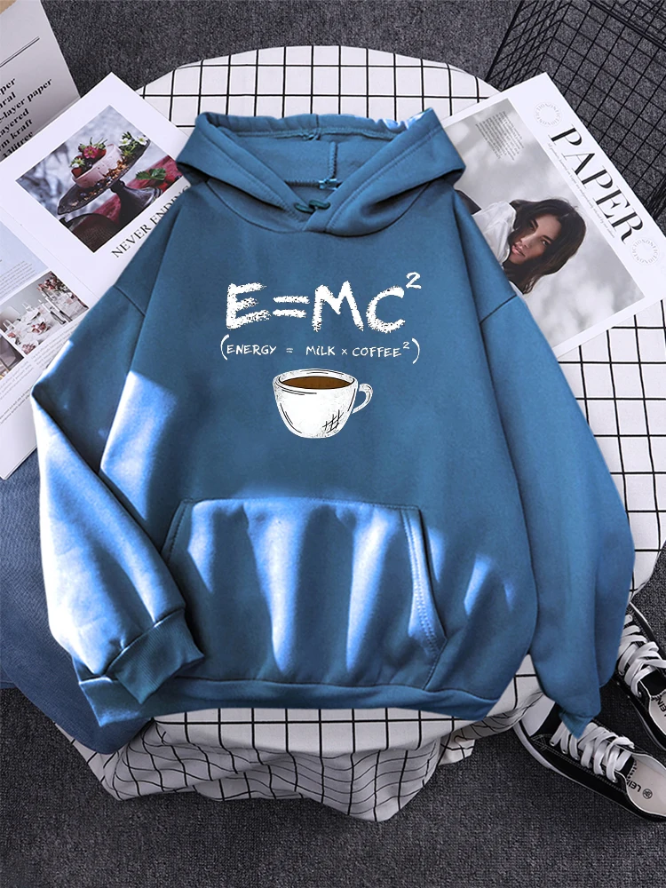 Hoodies E=Mc Coffee Personality Print Hoody For Women Harajuku Aesthetic Hoodie Warm Womens Fleece Oversized Sweatshirt Female