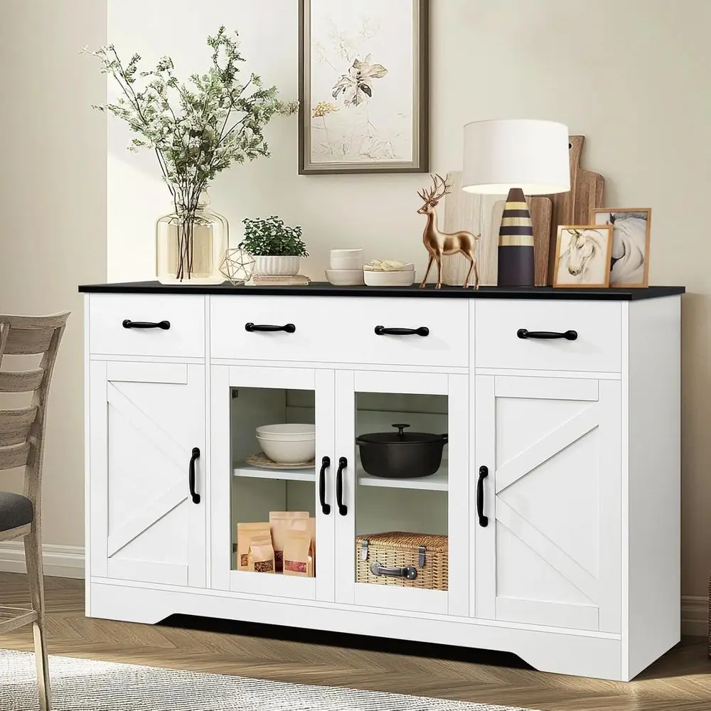 

Кухонный шкаф-витрина 55 с 4 ящиками и стеклянными дверцами, широкий стол-булер 15,8 фута для кофейной зоны, прихожей, гостиной