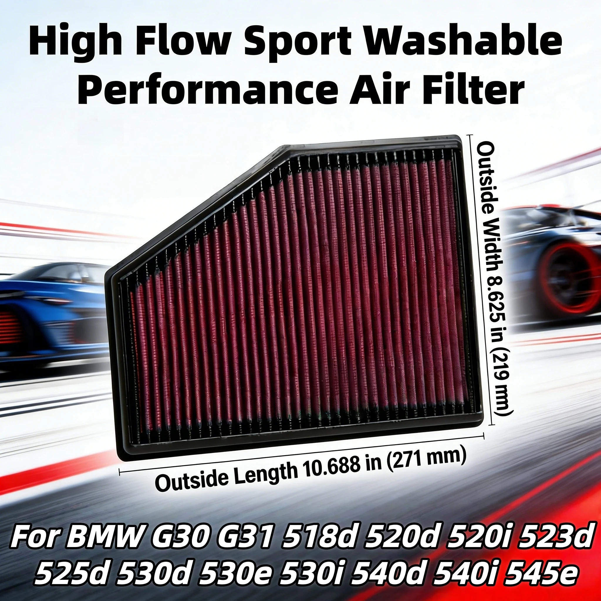 

High Flow Sport Washable Air Filter Replacement For BMW G30 G31 518d 520d 520i 523d 525d 530d 530e 530i 540d 540i 545e 33-3079