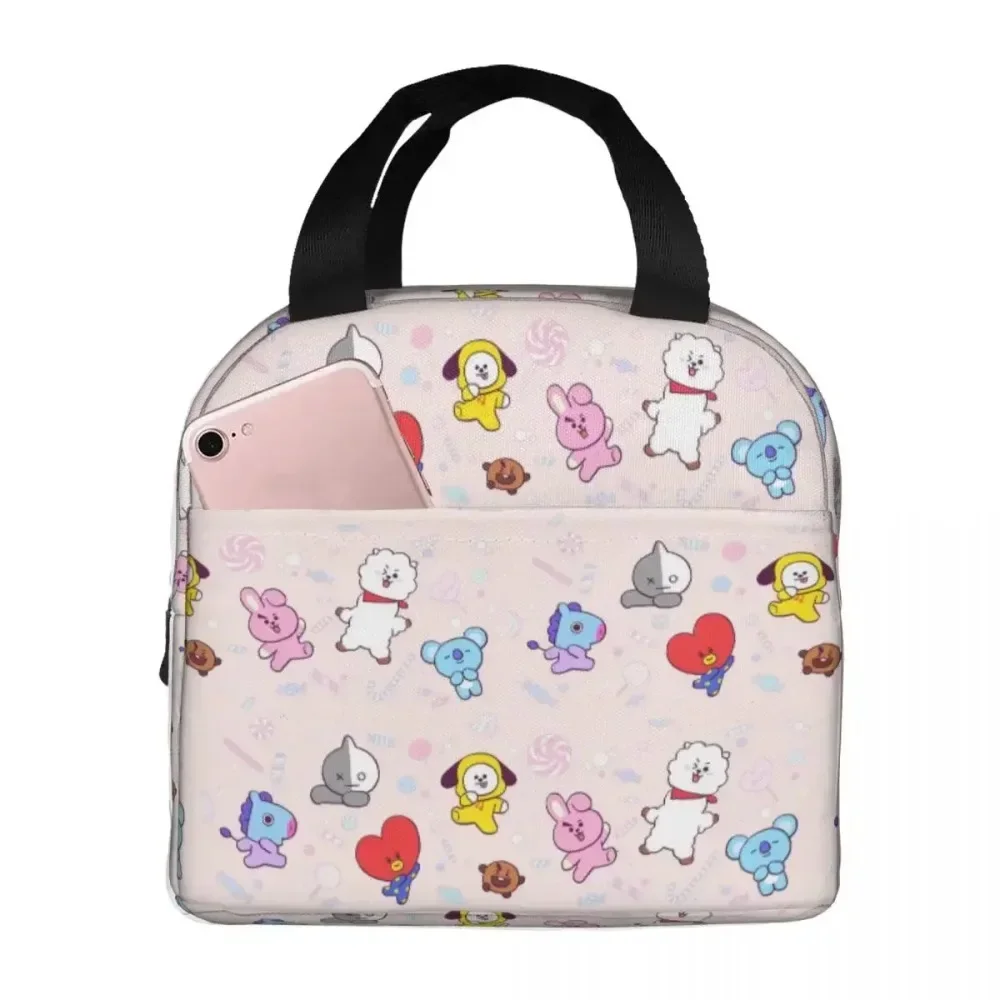 Kpop Insulated Lunch Bag Thermal Bag Reusable Cute Cartoon Large Tote Lunch Box Bento Pouch Work Outdoor