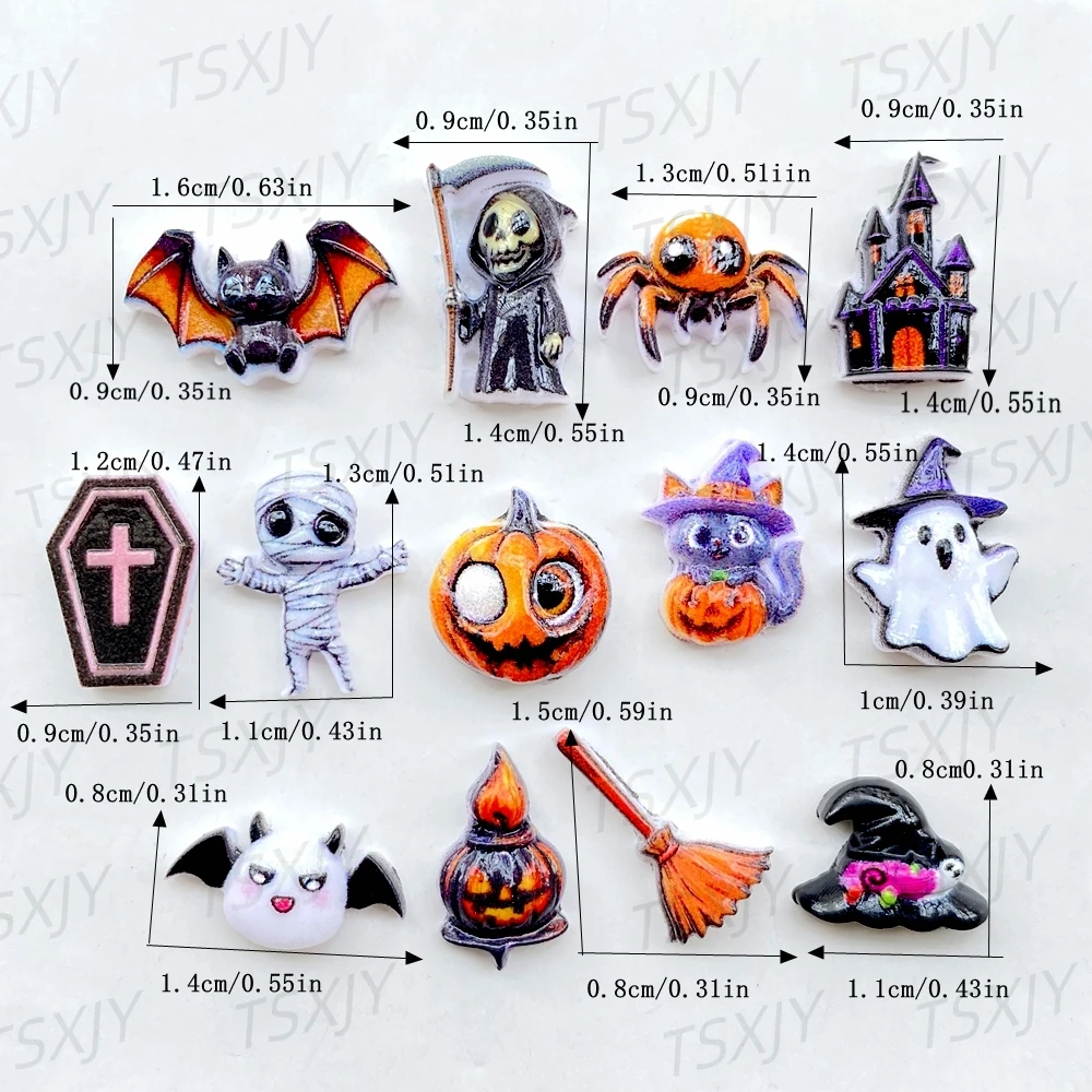 50pcs resin cute mini cartoon Halloween ghost, bat, black cat nail art rhinestone art flat back DIY scrapbook decoration jewelry