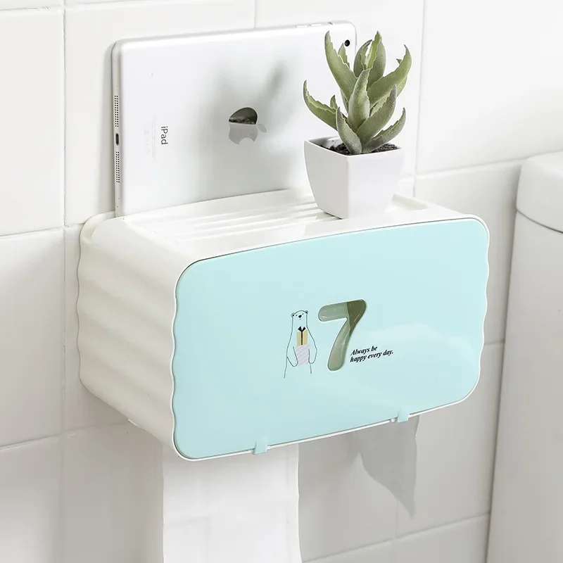 Waterproof Bathroom Toilet Paper Holder Wall Mounted Plastic Large Tissue Boxes Place Garbage Bag Mobile Phone Storage Rack