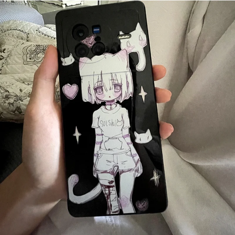 Dark Cat Sick Girl funda de teléfono de silicona para Iphone 13, 12 Mini, 7, 8, 14 Plus, gótica, Punk, japonesa, Y2k, Iphone 11 Pro, Xs Max