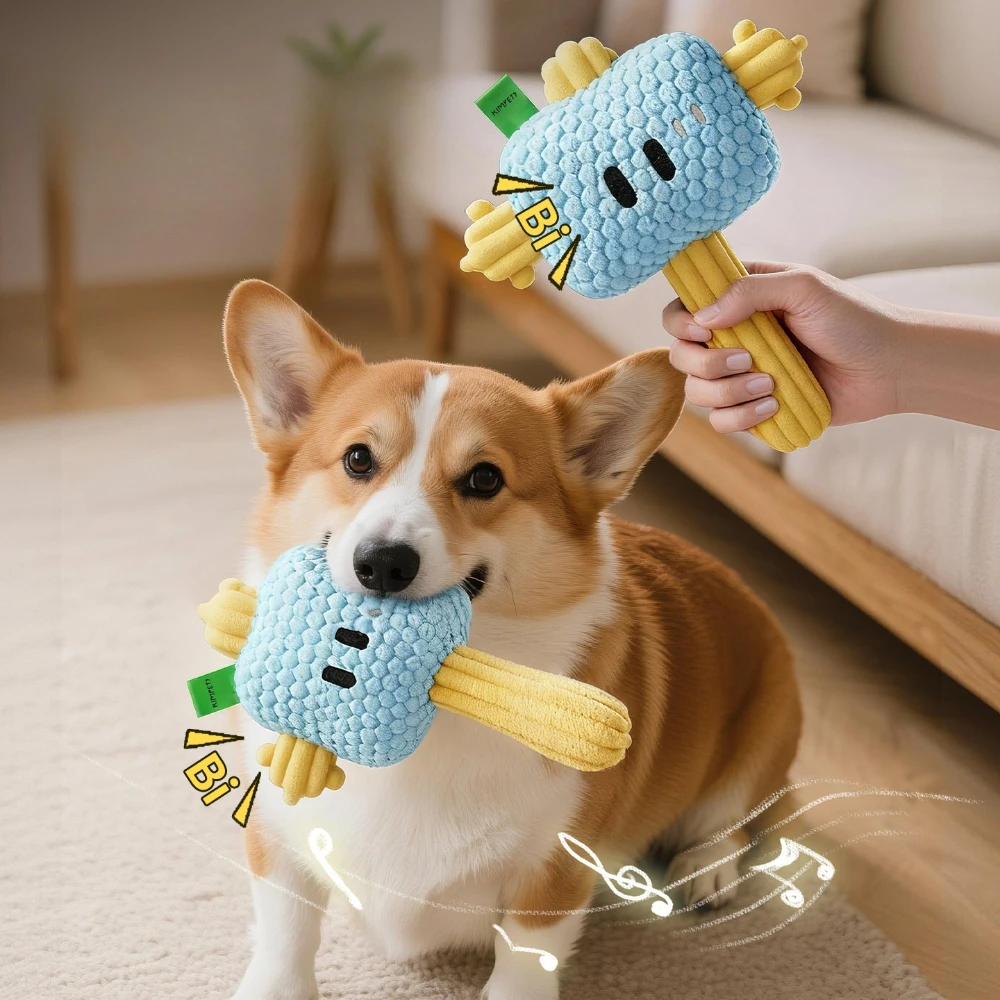 1× Creative Plush Hammer Dog Toy Wear-resistant Soft Pet Squeaky Toy Bite-resistant Portable Plush Tug-of-war Grinding Teeth Toy
