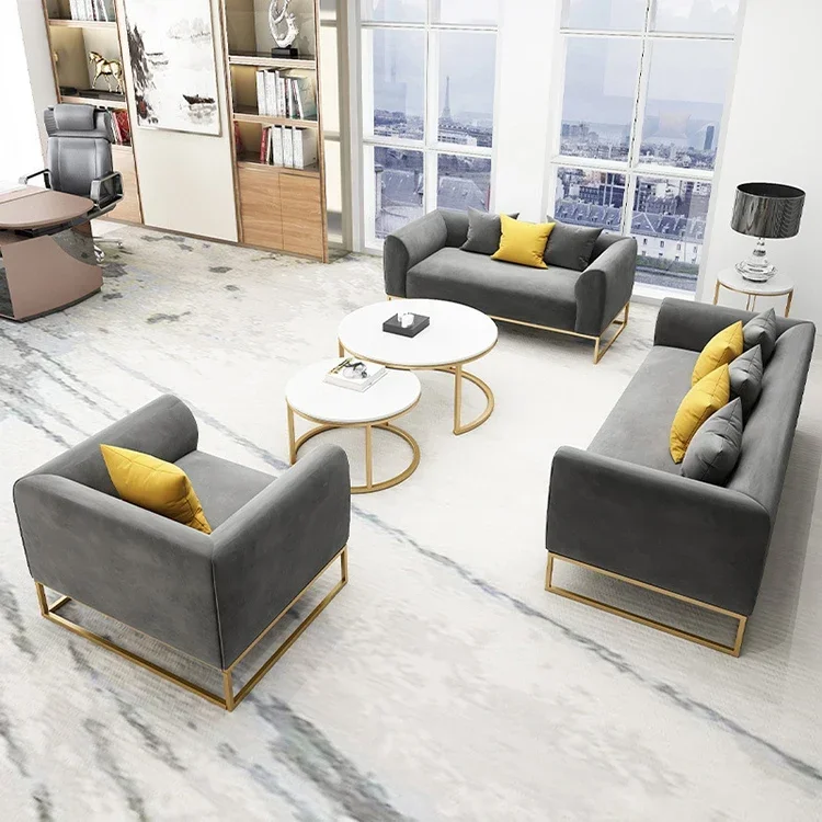 -Nordic Simple Office Sofa Tea Table Combination Office Conference Chair Metal Frame Marble Desktop