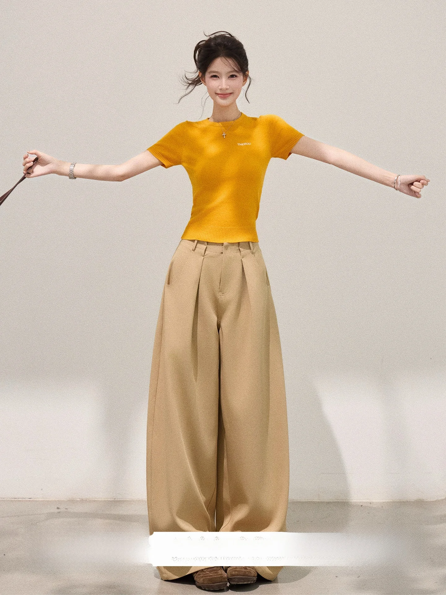 Khaki Wide Leg Loose Casual Pants Women's Spring Korean Style Simple Match Long Pants Floor-Length Trousers for Ladies