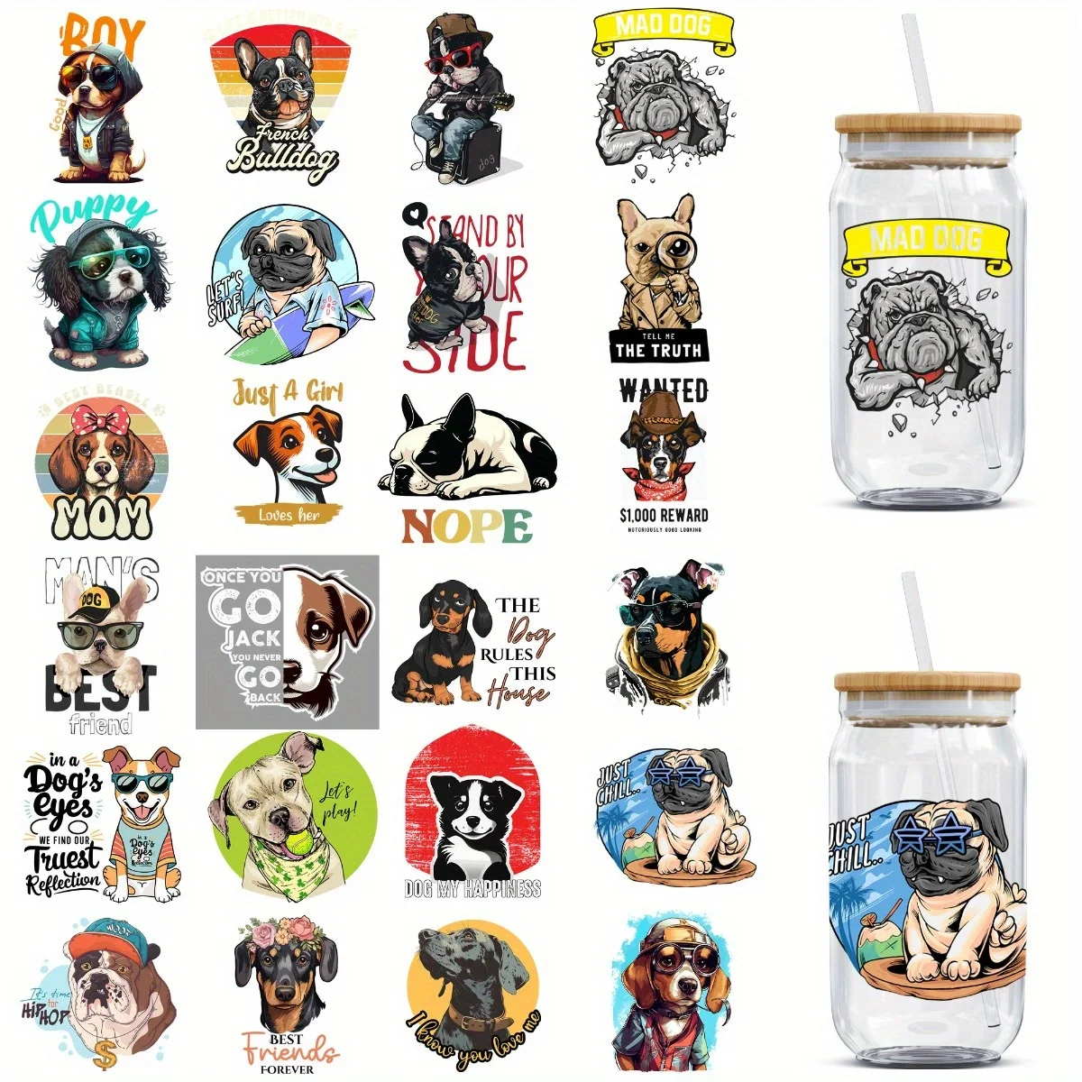 

24PCS/SET Cool Dog DIY Light Beigeny Tumblers Wrap Decorative Transfer Paper