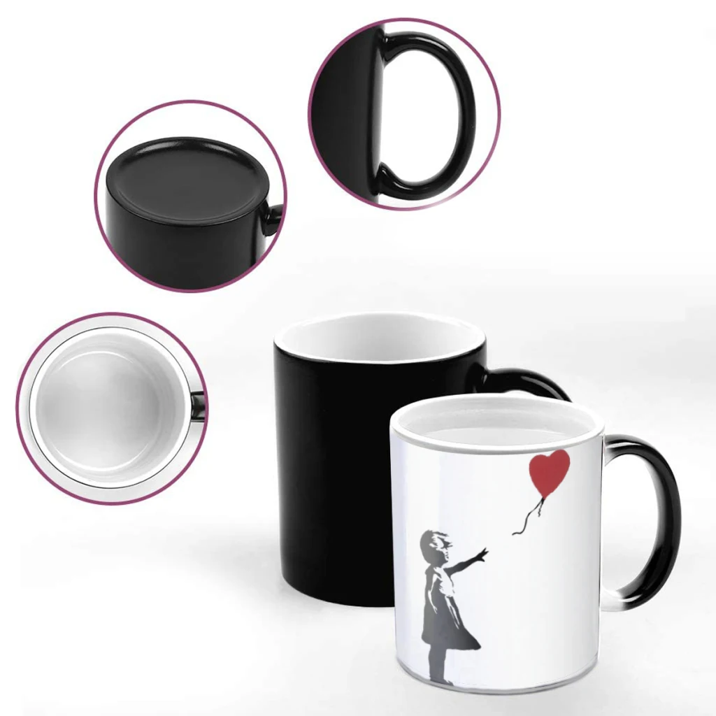 1pc 11oz Girl With Balloon Banksy Coffee Color Changing Mug Milk Tea Cup Insulated for Hot or Cold Beverages