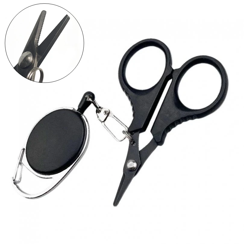 3.7inch Stainless Steel Titanium Coating Fishing Line Cutter Serrated Scissors for PE Carbon Line /Braided Line with Retractor