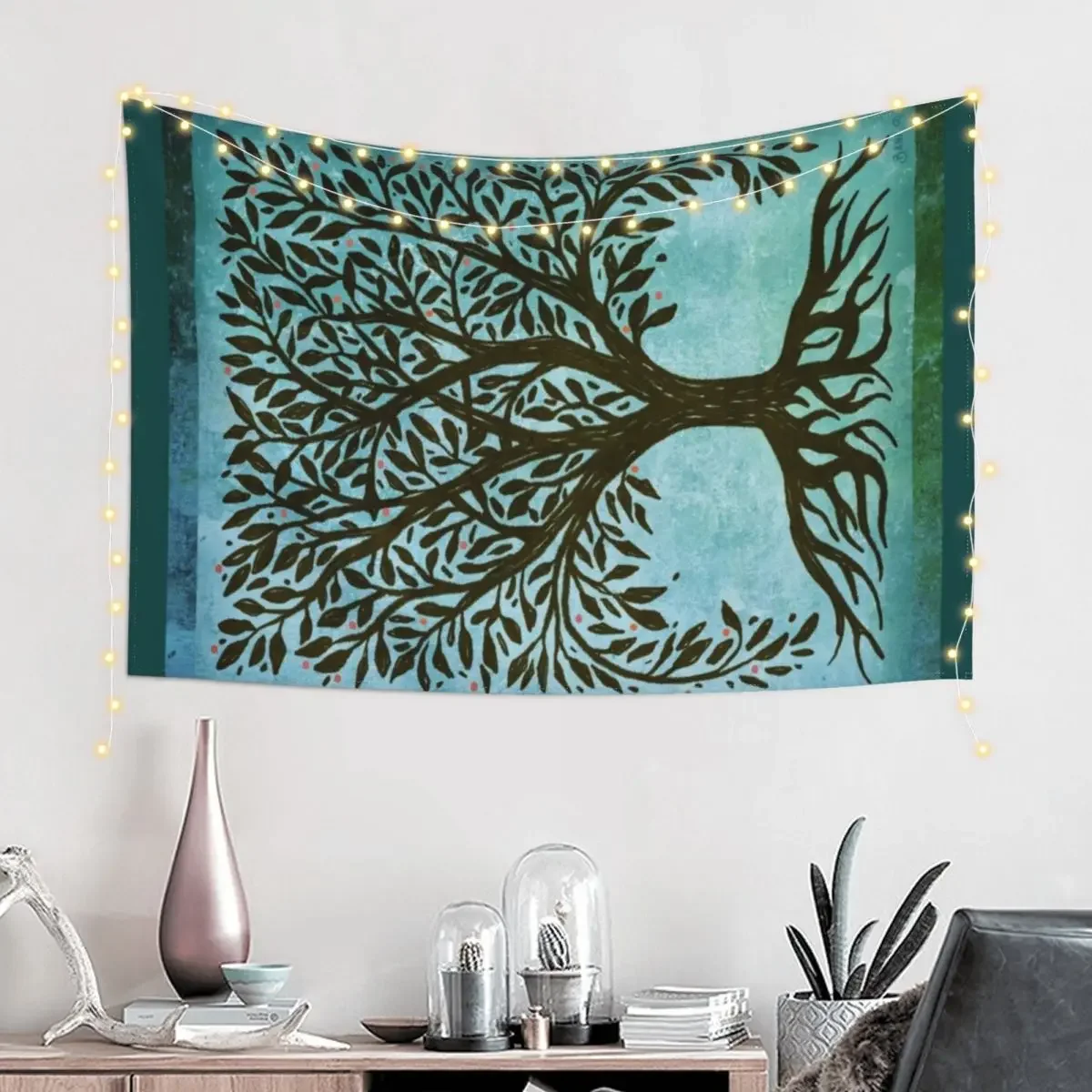 Tree Of Life Woodcut In Blue Tapestry House Decorations Wallpaper Room Decoration Aesthetic Tapestry