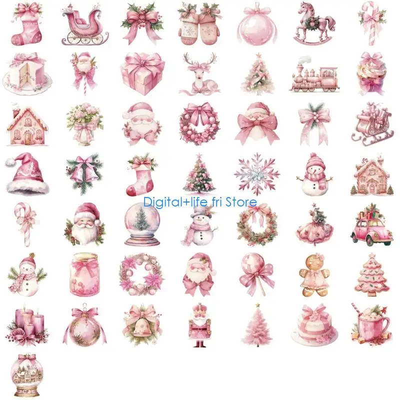 E06D 50PCS Pink Cartoon Christmas Doodles Stickers PVC Waterproof Selfs Adhesive Decals For Tablets Laptops Electronics