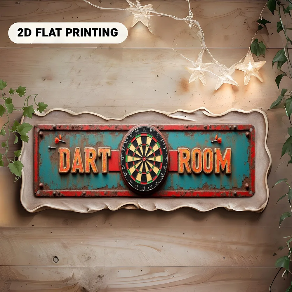 Vintage Dartboard Retro 2D Dartboard Wall Art Decor with Dart Room Text, Easy to Hang for Home Bar Game Room