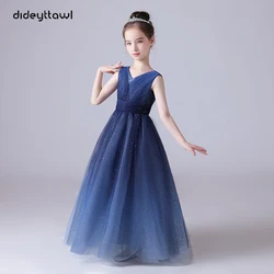 Dideyttawl Customized Gradient Pleat Tulle Girls Formal Ball Gowns Junior Bridesmaid Flower Girl Dresses For Wedding Evening