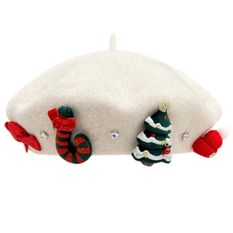 Christmas Hat for Women and Girl, 3D Holiday Theme, Stocking, Tree, Mittens Decors, Painters Cap for Winter Holiday